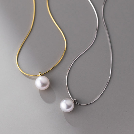 Sterling Silver Shell Pearl Slider Necklace