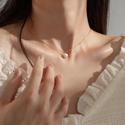 Sterling Silver Shell Pearl Slider Necklace