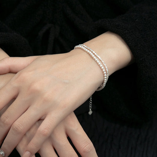 Sterling Silver Double Layered Shell Pearl Bracelet