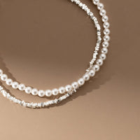 Sterling Silver Double Layered Shell Pearl Bracelet
