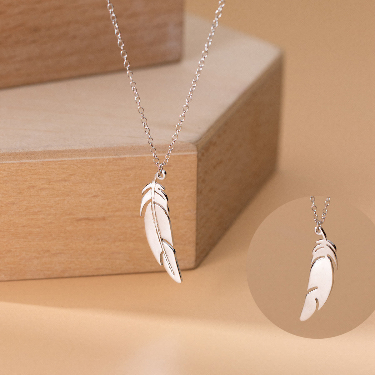 Sterling Silver Feather Pendant Necklace