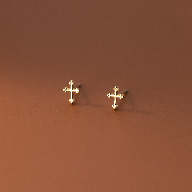 Sterling Silver Small Cross Stud Earrings