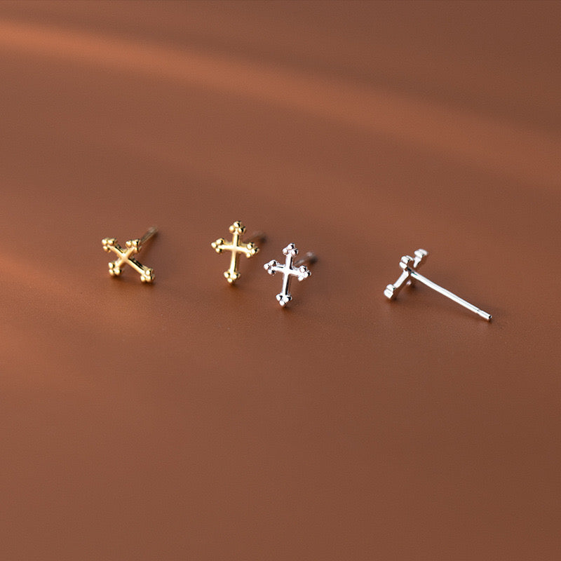 Sterling Silver Small Cross Stud Earrings