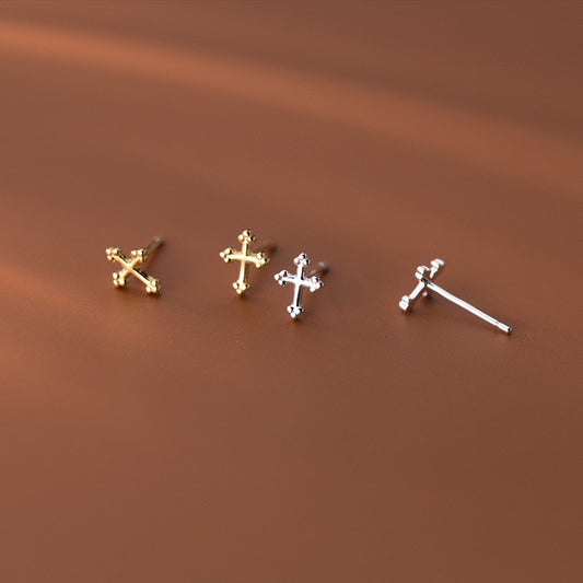 Sterling Silver Small Cross Stud Earrings