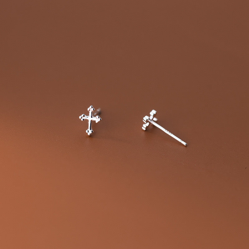 Sterling Silver Small Cross Stud Earrings