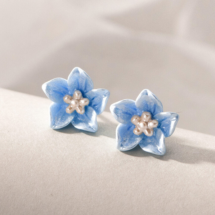 Sterling Silver Blue Flower Stud Earrings