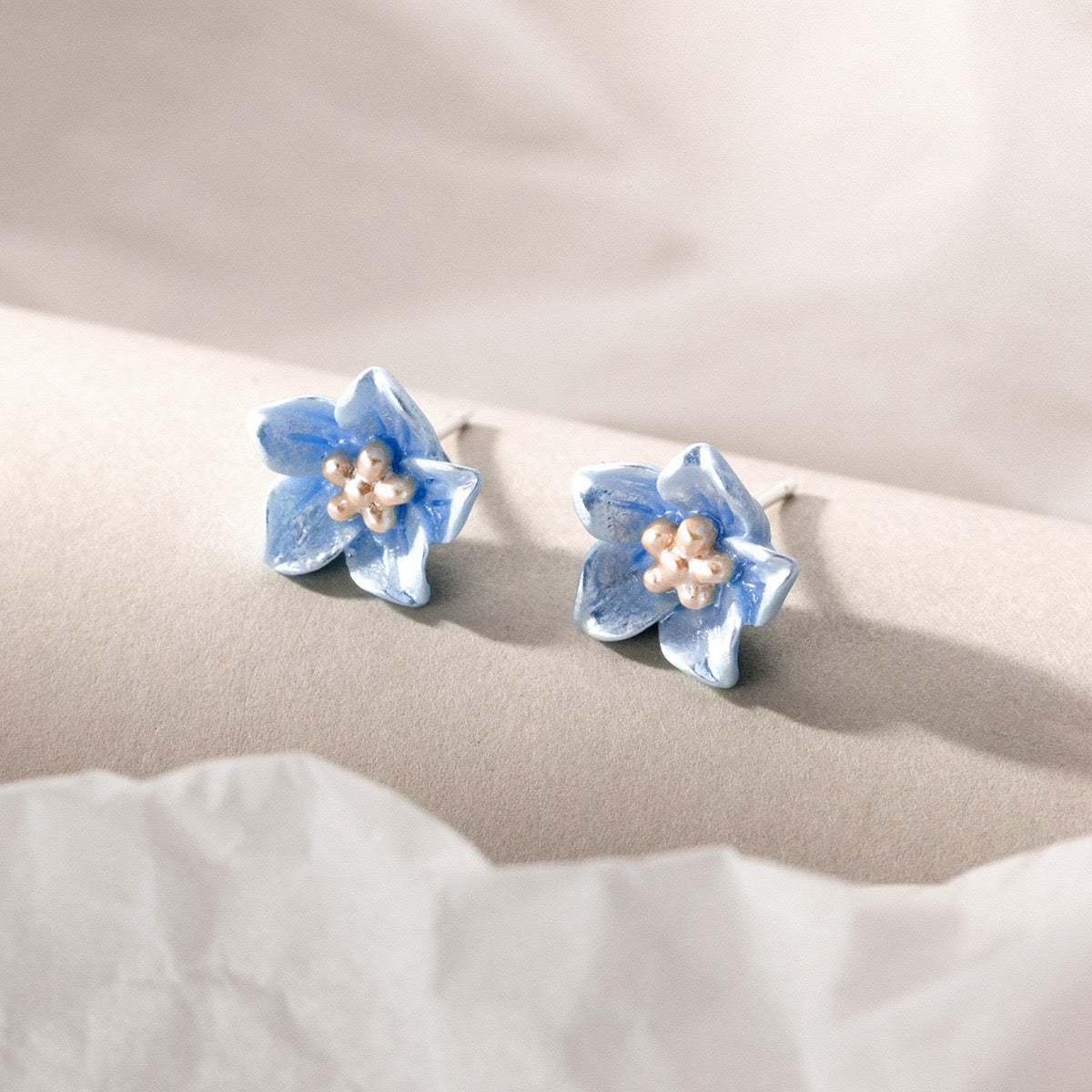 Sterling Silver Blue Flower Stud Earrings