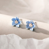 Sterling Silver Blue Flower Stud Earrings