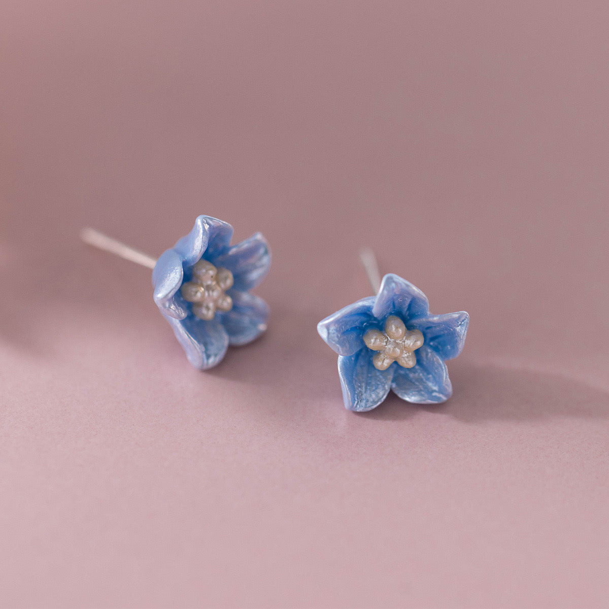 Sterling Silver Blue Flower Stud Earrings