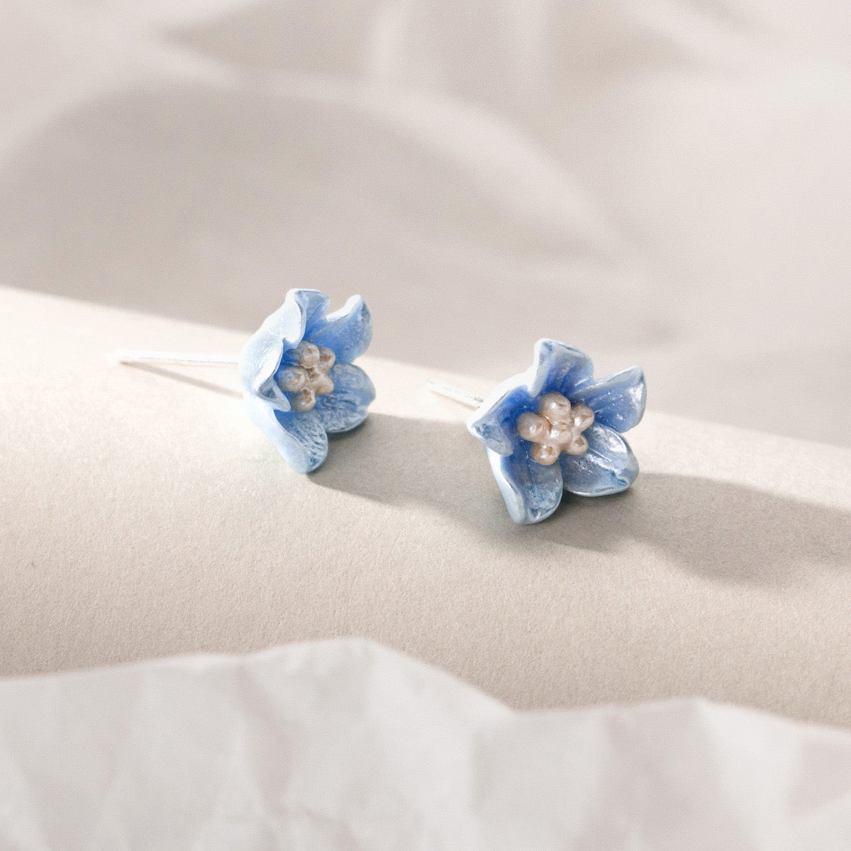 Sterling Silver Blue Flower Stud Earrings
