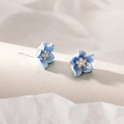 Sterling Silver Blue Flower Stud Earrings