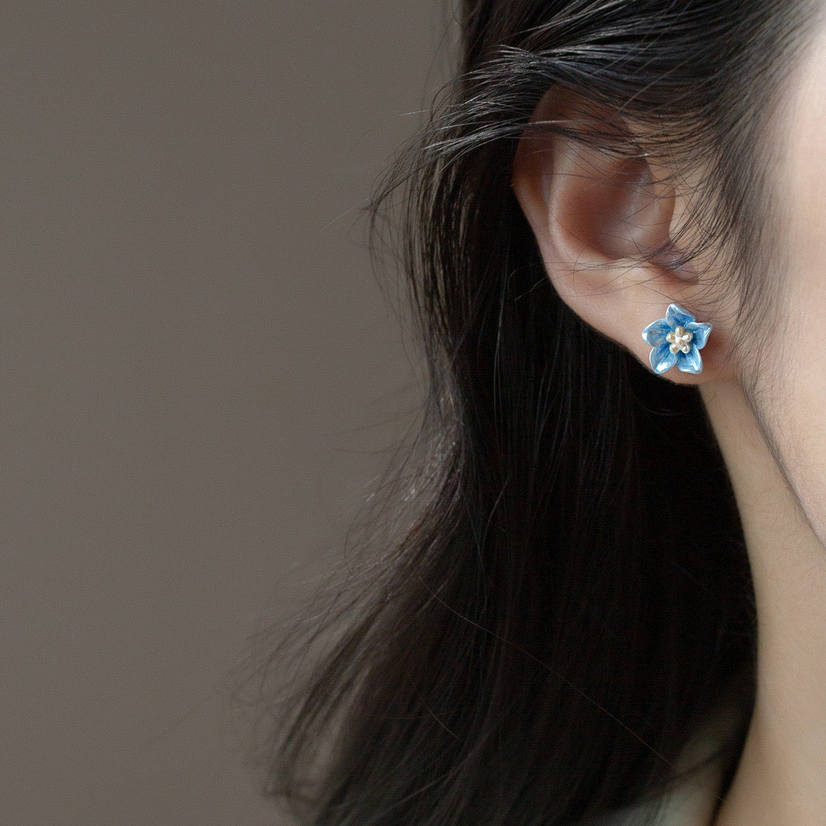 Sterling Silver Blue Flower Stud Earrings
