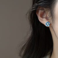 Sterling Silver Blue Flower Stud Earrings