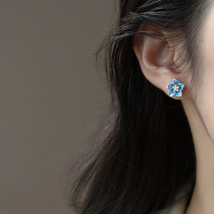 Sterling Silver Blue Flower Stud Earrings