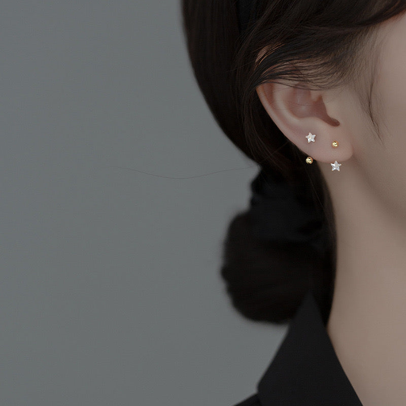 Sterling Silver Cubic Zirconia Star Screw Back Stud Earrings