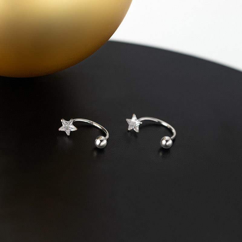 Sterling Silver Cubic Zirconia Star Screw Back Stud Earrings