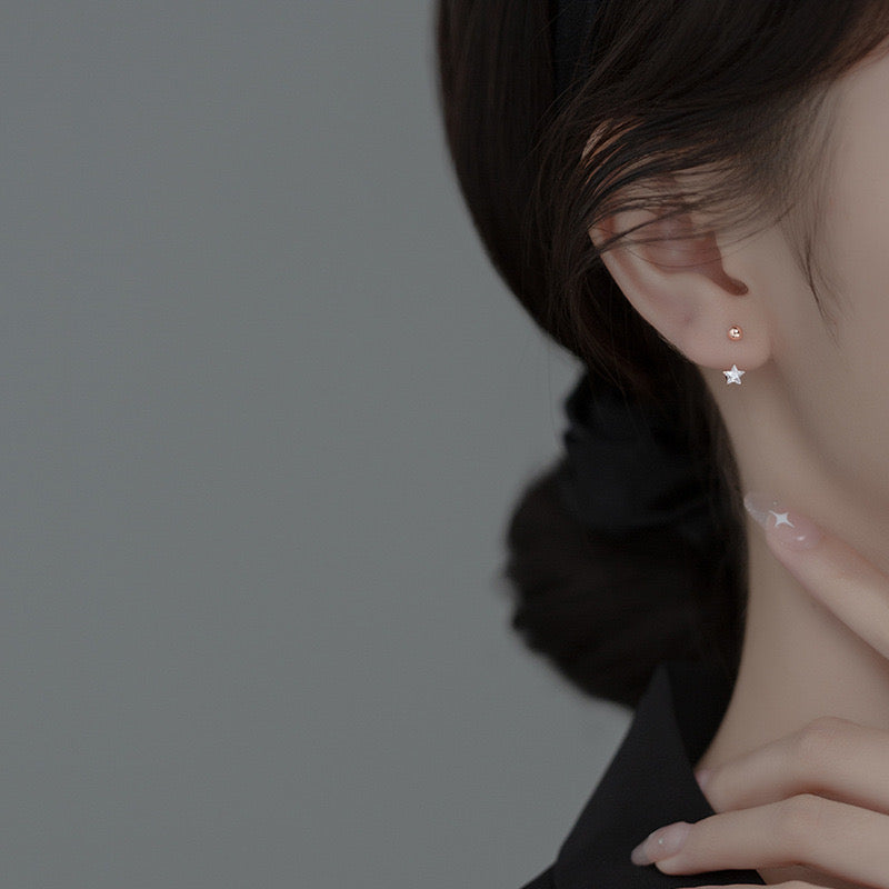 Sterling Silver Cubic Zirconia Star Screw Back Stud Earrings