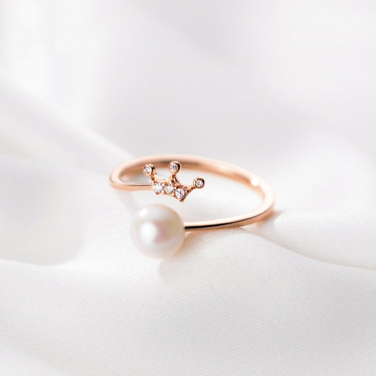 Rose Gold Plated Freshwater Pearl Crown Open Ring