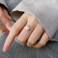 Rose Gold Plated Freshwater Pearl Crown Open Ring