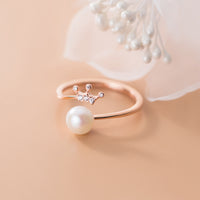 Rose Gold Plated Freshwater Pearl Crown Open Ring