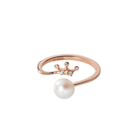 Rose Gold Plated Freshwater Pearl Crown Open Ring