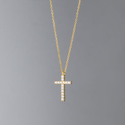 Sterling Silver Cubic Zirconia Classic Cross Necklace