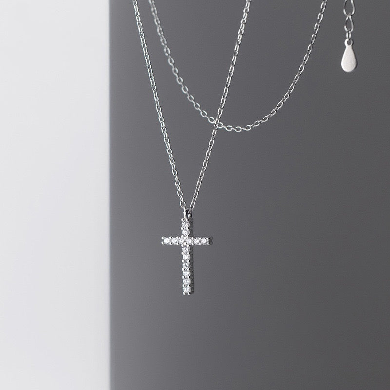 Sterling Silver Cubic Zirconia Classic Cross Necklace