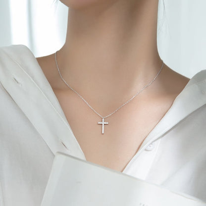 Sterling Silver Cubic Zirconia Classic Cross Necklace