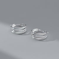 Sterling Silver High Polished Triple Layered Hoop Earrings