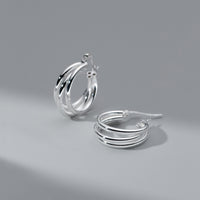 Sterling Silver High Polished Triple Layered Hoop Earrings