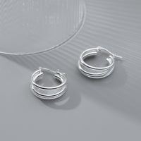 Sterling Silver High Polished Triple Layered Hoop Earrings