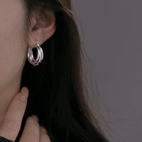 Sterling Silver High Polished Triple Layered Hoop Earrings