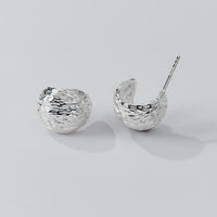 Brushed Finish C Shaped Hoop Earrings in Sterling Silver