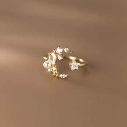 Sterling Silver Moon and Star Ring