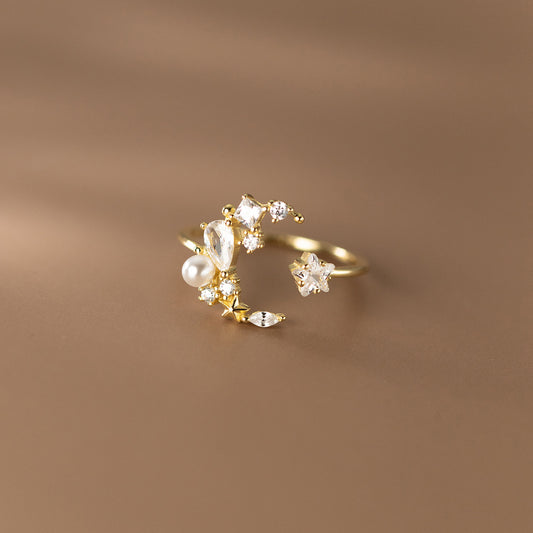 Sterling Silver Moon and Star Ring