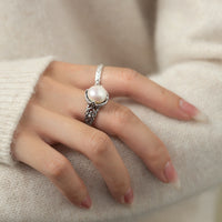 Oxidized Finish Sterling Silver Freshwater Pearl Ring