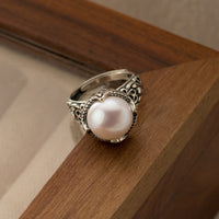 Oxidized Finish Sterling Silver Freshwater Pearl Ring