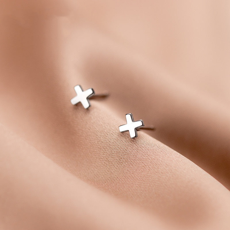 Tiny Cross Stud Earrings in Sterling Silver