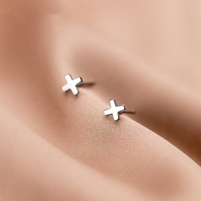 Tiny Cross Stud Earrings in Sterling Silver