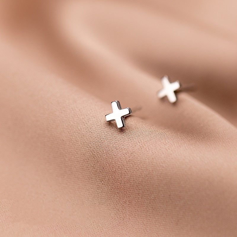 Tiny Cross Stud Earrings in Sterling Silver