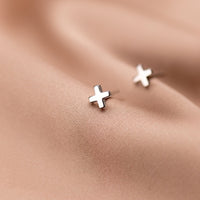 Tiny Cross Stud Earrings in Sterling Silver