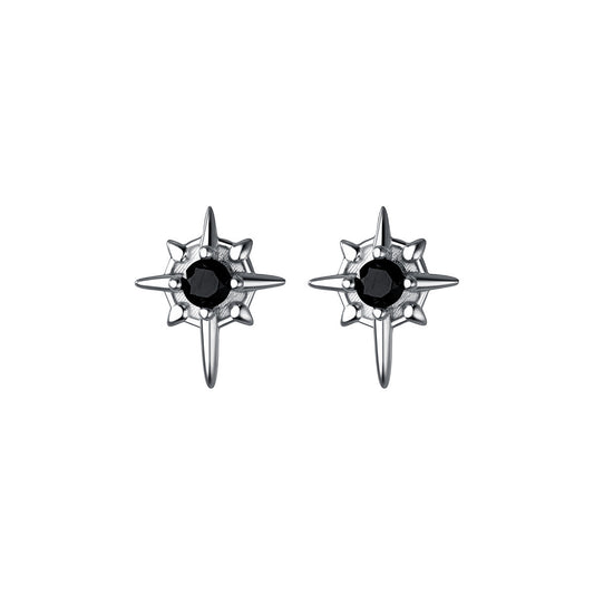 Black Cubic Zirconia Cross Star Stud Earrings