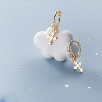 Gold Plated Sterling Silver Cross Drop Earrings