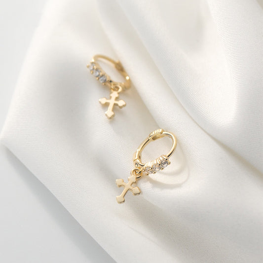 Gold Plated Sterling Silver Cross Drop Earrings