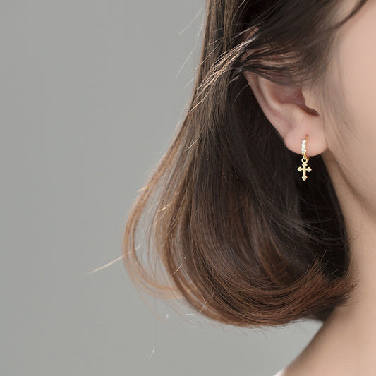 Gold Plated Sterling Silver Cross Drop Earrings