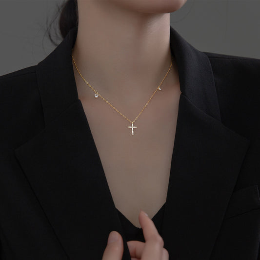 Sterling Silver Cross & Heart Charm Necklace