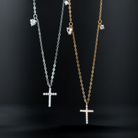 Sterling Silver Cross & Heart Charm Necklace