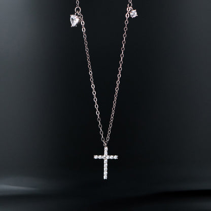 Sterling Silver Cross & Heart Charm Necklace