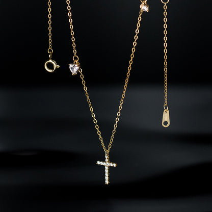 Sterling Silver Cross & Heart Charm Necklace