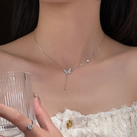 Cubic Zirconia Butterfly Necklace in Sterling Silver